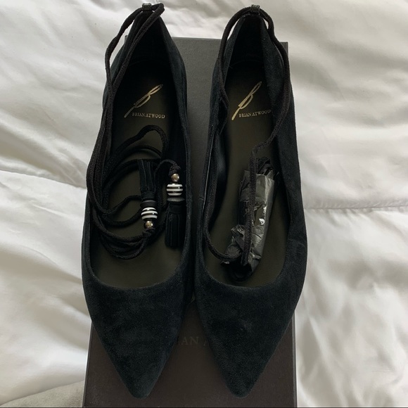 B Brian Atwood Skylar Lace Up Black Suede Flats - Picture 13 of 16